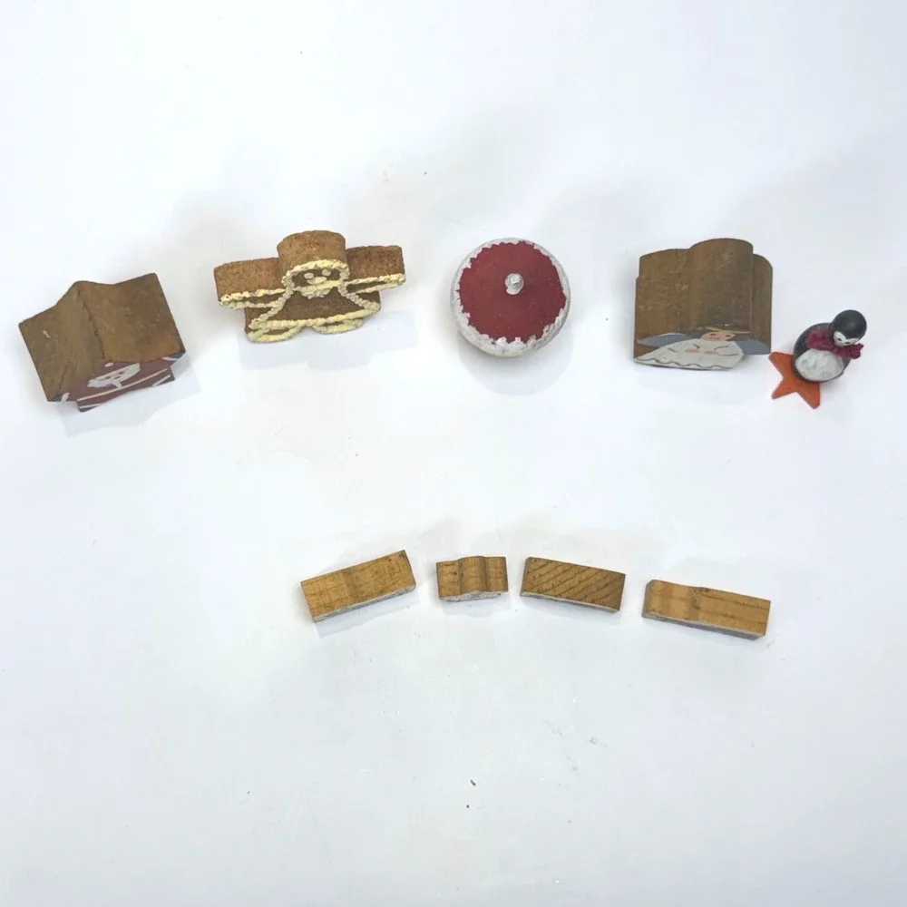 Vintage 90s Hand Painted Wooden Christmas Miniatures Lot of 9 misc pieces Decor